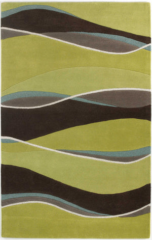 8'x11' Lime Mocha Hand Tufted Abstract Waves Indoor Area Rug