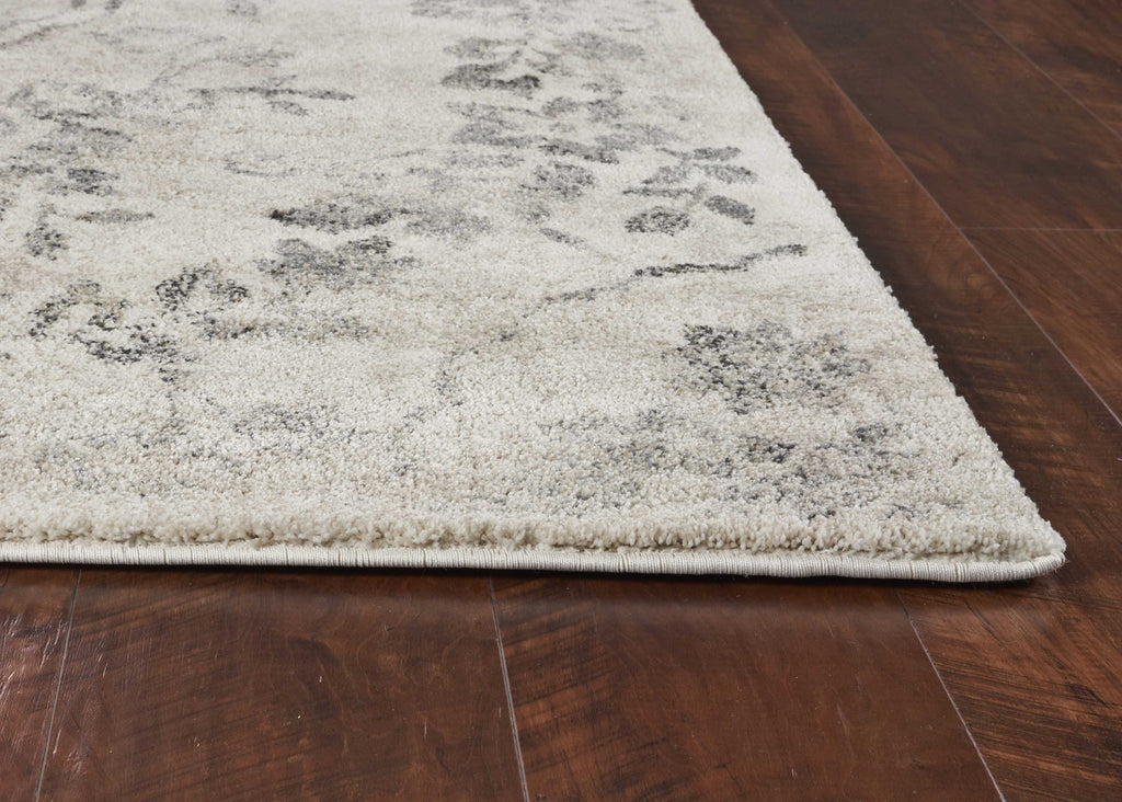 9'x13' Grey Machine Woven Distressed Floral Traditional Indoor Area Rug