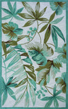 8'x11' Ivory Teal Hand Tufted Oversized Tropical Leaves Indoor Area Rug