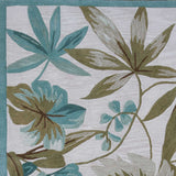 8'x11' Ivory Teal Hand Tufted Oversized Tropical Leaves Indoor Area Rug