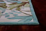 8'x11' Ivory Teal Hand Tufted Oversized Tropical Leaves Indoor Area Rug