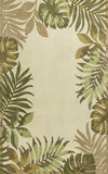 8'x11' Ivory Hand Tufted Bordered Tropical Leaves Indoor Area Rug