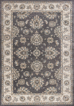 9'x12' Grey Ivory Bordered Floral Indoor Area Rug