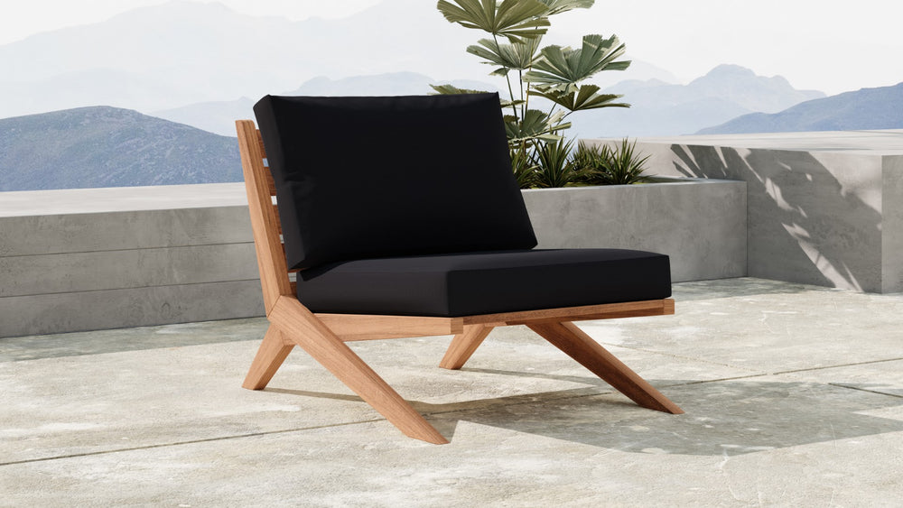 Tahiti Waterproof Fabric / Teak Wood / Foam Contemporary Black Waterproof Fabric Outdoor Chair - 31" W x 41" D x 30" H