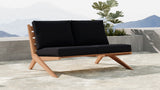 Tahiti Waterproof Fabric / Teak Wood / Foam Contemporary Black Waterproof Fabric Outdoor Loveseat - 58.5" W x 41" D x 30" H