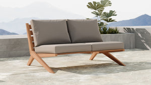 Tahiti Waterproof Fabric / Teak Wood / Foam Contemporary Grey Waterproof Fabric Outdoor Loveseat - 58.5" W x 41" D x 30" H