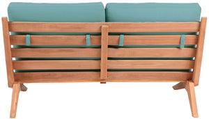 Tahiti Waterproof Fabric / Teak Wood / Foam Contemporary Blue Waterproof Fabric Outdoor Loveseat - 58.5" W x 41" D x 30" H