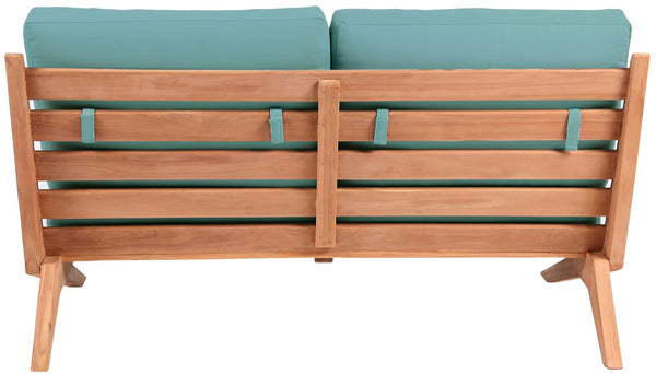 Tahiti Waterproof Fabric / Teak Wood / Foam Contemporary Blue Waterproof Fabric Outdoor Loveseat - 58.5" W x 41" D x 30" H