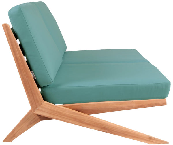 Tahiti Waterproof Fabric / Teak Wood / Foam Contemporary Blue Waterproof Fabric Outdoor Loveseat - 58.5" W x 41" D x 30" H