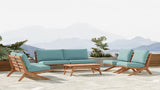 Tahiti Waterproof Fabric / Teak Wood / Foam Contemporary Blue Waterproof Fabric Outdoor Loveseat - 58.5" W x 41" D x 30" H