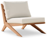 Tahiti Waterproof Fabric / Teak Wood / Foam Contemporary Off White Waterproof Fabric Outdoor Chair - 31" W x 41" D x 30" H