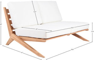 Tahiti Waterproof Fabric / Teak Wood / Foam Contemporary Off White Waterproof Fabric Outdoor Loveseat - 58.5" W x 41" D x 30" H