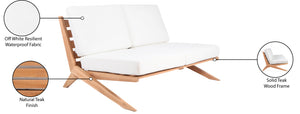 Tahiti Waterproof Fabric / Teak Wood / Foam Contemporary Off White Waterproof Fabric Outdoor Loveseat - 58.5" W x 41" D x 30" H