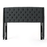 Lidia Contemporary Full/Queen Tufted Wingback Fabric Headboard, Dark Gray and Black Noble House