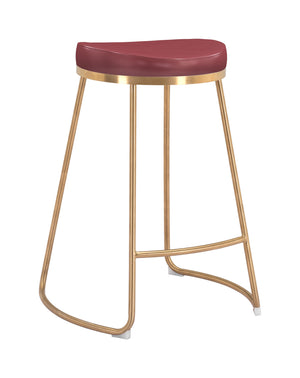 Zuo Modern Bree 100% Polyurethane, Plywood, Stainless Steel Modern Commercial Grade Counter Stool Set - Set of 2 Burgundy, Gold 100% Polyurethane, Plywood, Stainless Steel