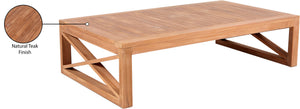 Anguilla Teak Wood Contemporary Natural Teak Outdoor Coffee Table - 55.5" W x 31.5" D x 14" H