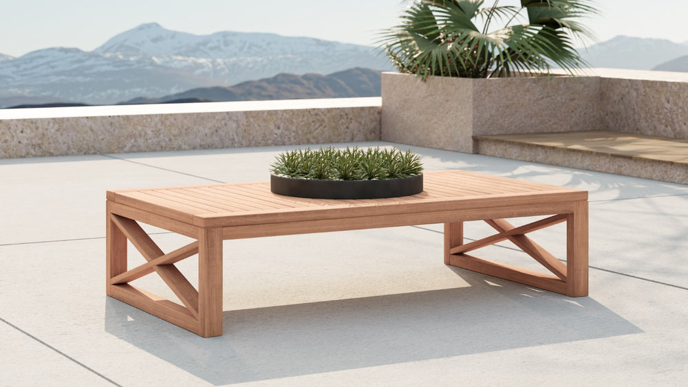 Anguilla Teak Wood Contemporary Natural Teak Outdoor Coffee Table - 55.5" W x 31.5" D x 14" H
