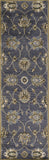 7' Midnight Blue Hand Tufted Wool Traditional Floral Indoor Runner Rug