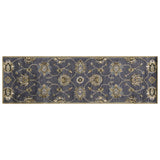 7' Midnight Blue Hand Tufted Wool Traditional Floral Indoor Runner Rug