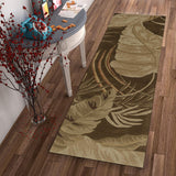 8' Mocha Brown Hand Tufted Tropical Leaves Indoor Runner Rug