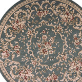 8' Round Slate Blue Floral Vine Bordered Indoor Area Rug