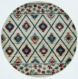 Ivory Machine Woven Geometric Lodge Round Indoor Area Rug