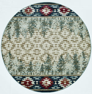 8' Ivory Machine Woven Pinegrove Lodge Round Indoor Area Rug