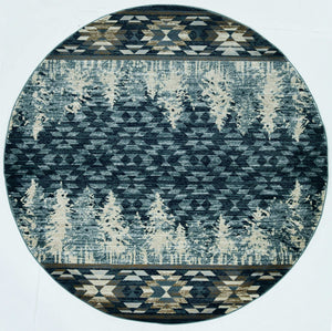 7' Round Slate Blue Winter Pine Trees Indoor Area Rug