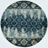 Round Slate Blue Winter Pine Trees Indoor Area Rug