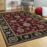 Red Black Machine Woven Traditional Octagon Indoor Area Rug