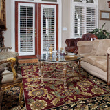 7' Octagon Red or Black Floral Bordered Indoor Area Rug