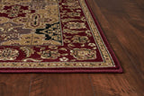 7' Octagon Red Floral Panel Bordered Indoor Area Rug