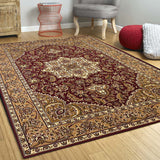 Red Beige Machine Woven Traditional Medallion Octagon Indoor Area Rug