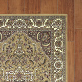 Beige Ivory Machine Woven Traditional Medallion Octagon Indoor Area Rug