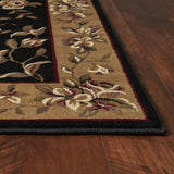 Black Beige Machine Woven Traditional Floral Octagon Indoor Area Rug