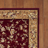 Red Beige Machine Woven Traditional Floral Octagon Indoor Area Rug