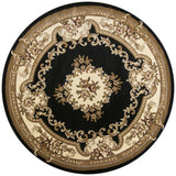 7' Round Black or Ivory Floral Bordered Indoor Area Rug