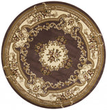 8' Plum Ivory Machine Woven Hand Carved Floral Medallion Round Indoor Area Rug