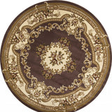 8' Plum Ivory Machine Woven Hand Carved Floral Medallion Round Indoor Area Rug