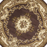 8' Plum Ivory Machine Woven Hand Carved Floral Medallion Round Indoor Area Rug