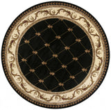 7' Round Black Diamond Fleur de Lis Bordered Indoor Area Rug