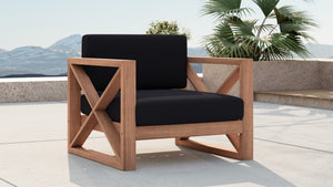 Anguilla Waterproof Fabric / Teak Wood / Foam Contemporary Black Waterproof Fabric Outdoor Chair - 35.5" W x 33.5" D x 25" H
