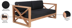 Anguilla Waterproof Fabric / Teak Wood / Foam Contemporary Black Waterproof Fabric Outdoor Loveseat - 65" W x 33.5" D x 25" H