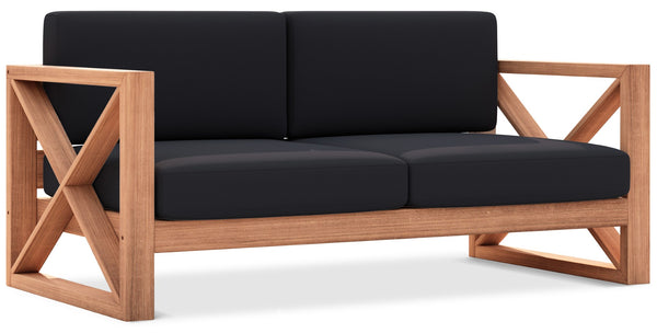 Anguilla Waterproof Fabric / Teak Wood / Foam Contemporary Black Waterproof Fabric Outdoor Loveseat - 65" W x 33.5" D x 25" H