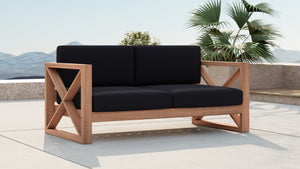 Anguilla Waterproof Fabric / Teak Wood / Foam Contemporary Black Waterproof Fabric Outdoor Loveseat - 65" W x 33.5" D x 25" H