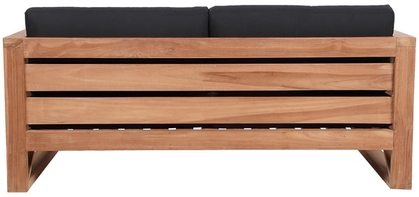 Anguilla Waterproof Fabric / Teak Wood / Foam Contemporary Black Waterproof Fabric Outdoor Loveseat - 65" W x 33.5" D x 25" H