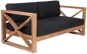 Anguilla Waterproof Fabric / Teak Wood / Foam Contemporary Black Waterproof Fabric Outdoor Loveseat - 65" W x 33.5" D x 25" H