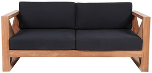 Anguilla Waterproof Fabric / Teak Wood / Foam Contemporary Black Waterproof Fabric Outdoor Loveseat - 65" W x 33.5" D x 25" H
