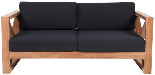Anguilla Waterproof Fabric / Teak Wood / Foam Contemporary Black Waterproof Fabric Outdoor Loveseat - 65" W x 33.5" D x 25" H