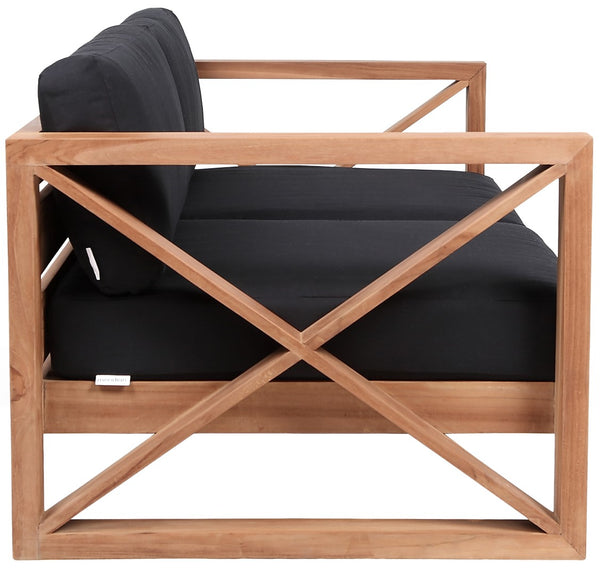 Anguilla Waterproof Fabric / Teak Wood / Foam Contemporary Black Waterproof Fabric Outdoor Loveseat - 65" W x 33.5" D x 25" H